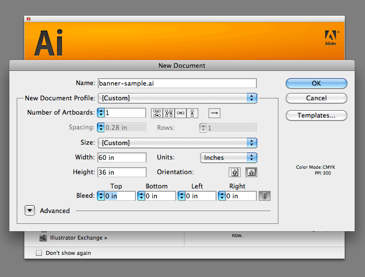 image of Illustrator New Document Dialog Box