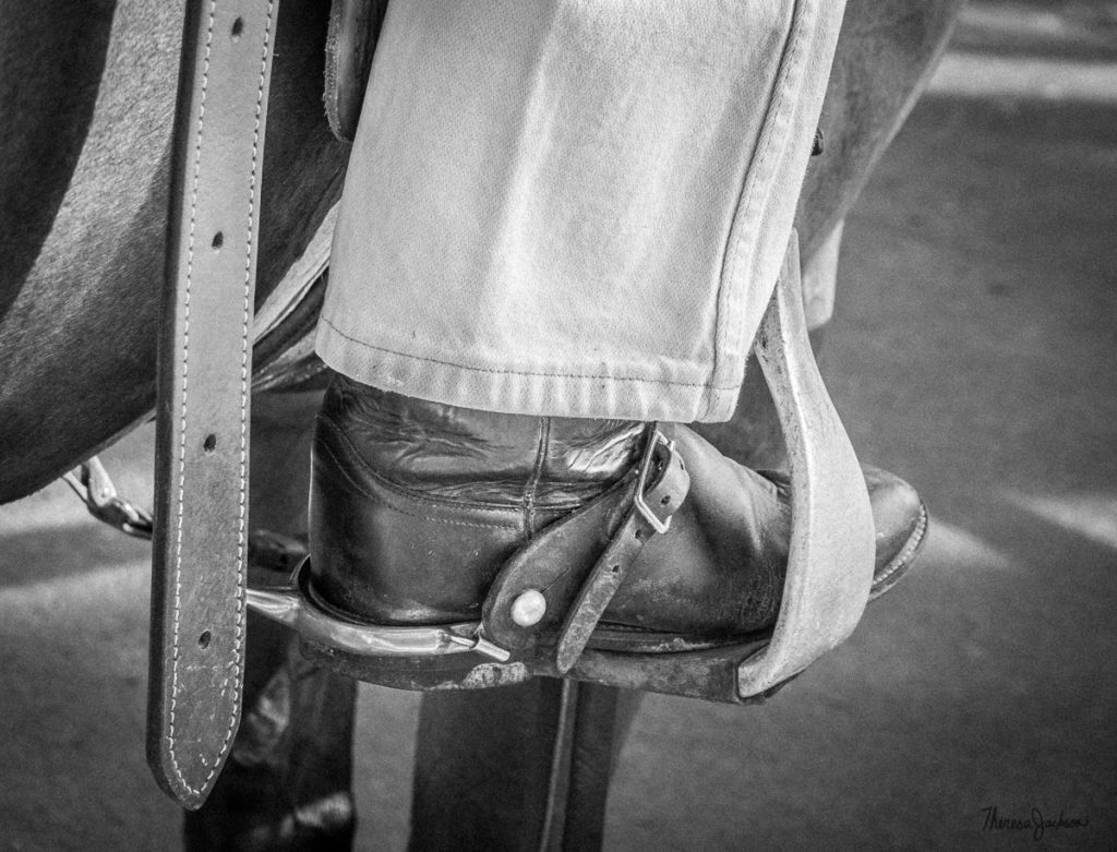 Outrider boot in stirrup, Santa Anita Race Track