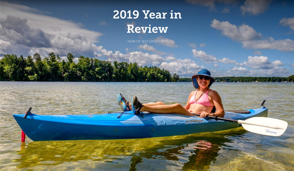 2019 year in review image of Theresa in a Kayak